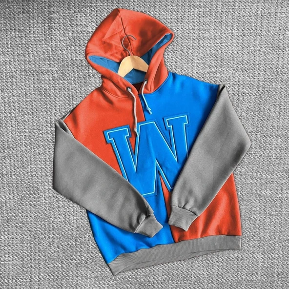 Kadın W Nakış İşlemeli Kapüşonlu Sweatshirt - Mavi - Resim 6