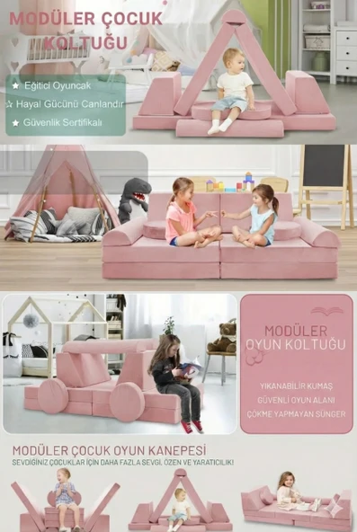 YATELLA 10 Parça Lego Modüler Bebek ve Çocuk 2'li Koltuğu - PEMBE ürün görseli 1