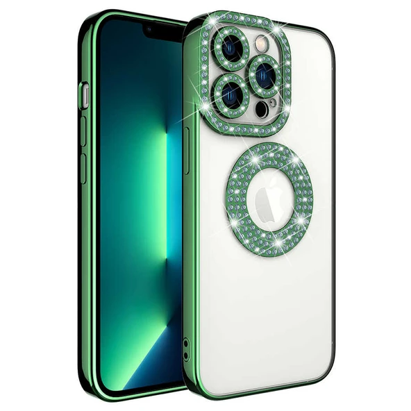 Apple iPhone 12 Pro Max Kılıf Kamera Korumalı Taş Süslemeli Arkası Şeffaf Zore Asya Kapak ürün görseli 1