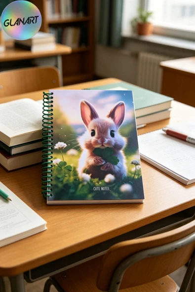 100 yaprak sevimli tavşan desenli orta boy sert kapak kareli defter 17x24 cırtlı ürün görseli 1