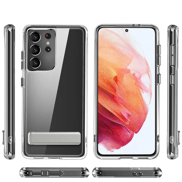 Galaxy S21 Ultra Kılıf Standlı Şeffaf Silikon Zore L-Stand Kapak ürün görseli 1