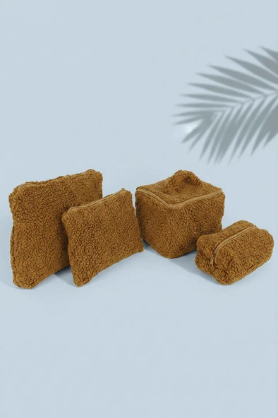 Tarçın Renk Teddy 4’lü Makyaj & Aksesuar Çanta Seti ürün görseli 1