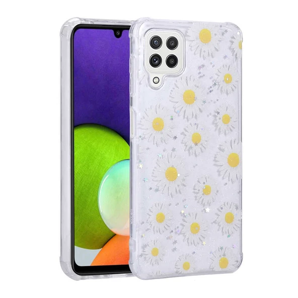 Galaxy A22 4G Kılıf Simli Desenli Kamera Korumalı Parlak Zore Popy Kapak ürün görseli 1