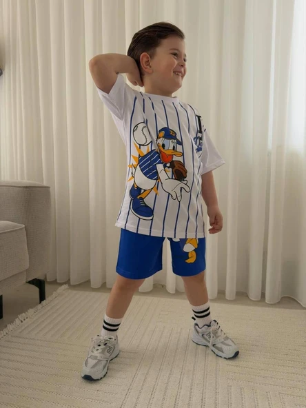 Cg Kids Donald Duck Tshirt & Şort Erkek Çocuk Alt Üst Takım Süper Kalite Baseball Desen ürün görseli 1