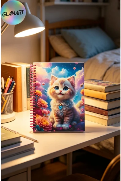 100 yaprak sevimli kedi desenli orta boy sert kapak kareli defter 17x24 cırtlı ürün görseli 1