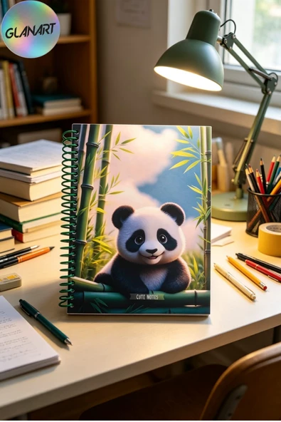 100 yaprak sevimli panda desenli orta boy sert kapak kareli defter 17x24 cırtlı ürün görseli 1