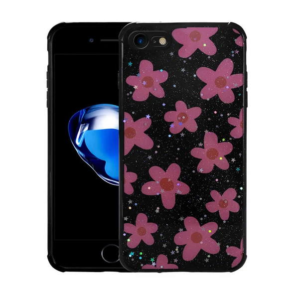 Apple iPhone 8 Kılıf Simli Desenli Kamera Korumalı Parlak Zore Popy Kapak ürün görseli 1