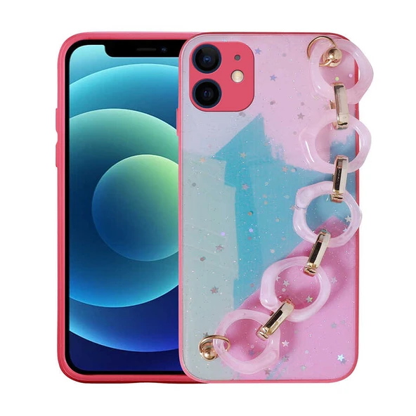 Apple iPhone 11 Kılıf Simli Desenli El Askılı Tutacaklı Zore Elsa Silikon Kapak ürün görseli 1