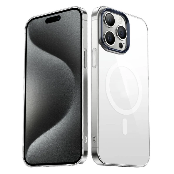 Apple iPhone 15 Pro Kılıf Zore Wireless Şarj Özellikli Şeffaf G-Glass Kapak ürün görseli 1