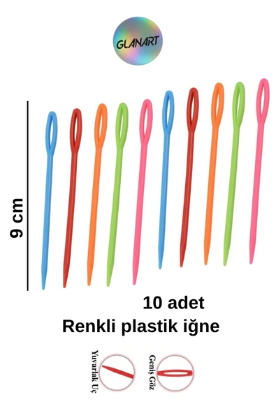 10 adet plastik iğne 9 cm, örgü iğnesi ürün görseli 1