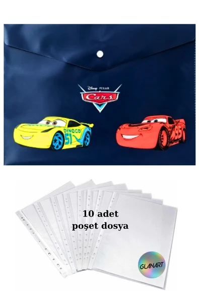 a4 boy çıt çıt  ödev dosyası +10' lu poşet dosya  arabalar lacivert ürün görseli 1