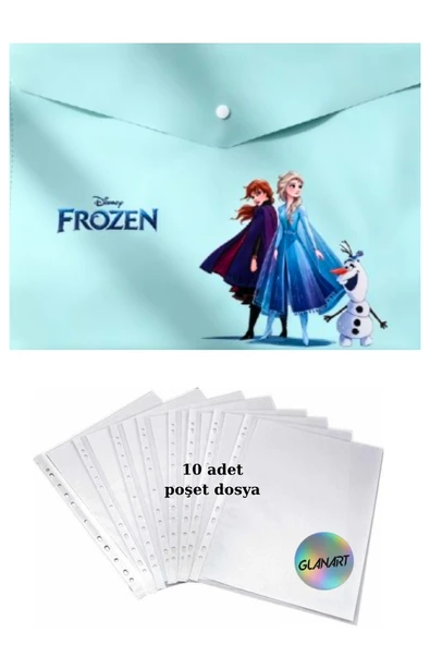 a4 boy çıt çıt  ödev dosyası +10' lu poşet dosya  FROZEN YEŞİL ürün görseli 1