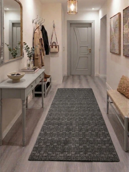 Antrasit Çizgili Desenli Kaymaz Taban Yıkanabilir Halı Ultra Yumuşak Su Emici Dekoratif Lüks Salon Mutfak Koridor Çocuk Odası Halısı POLTONCZGL001 ürün görseli 1