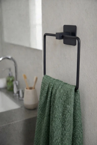 Yapışkanlı Siyah Kare Havluluk Duvar Tipi Delme Gerektirmez Banyo Havlu Askılığı S-130 - KTS Kont Serisi ürün görseli 1