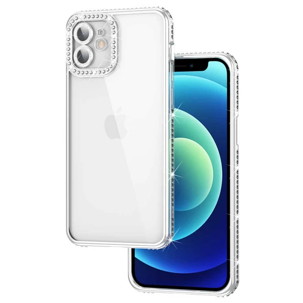 Apple iPhone 12 Kılıf Kamera Korumalı Taşlı Zore Mina Kapak ürün görseli 1