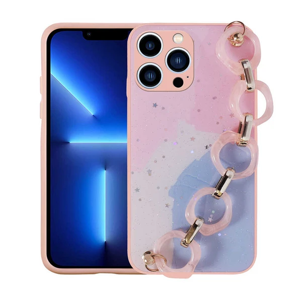 Apple iPhone 13 Pro Kılıf Simli Desenli El Askılı Tutacaklı Zore Elsa Silikon Kapak ürün görseli 1