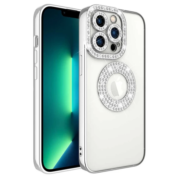 Apple iPhone 13 Pro Kılıf Kamera Korumalı Taş Süslemeli Arkası Şeffaf Zore Asya Kapak ürün görseli 1
