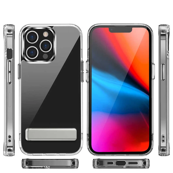 Apple iPhone 12 Pro Max Kılıf Standlı Şeffaf Silikon Zore L-Stand Kapak ürün görseli 1