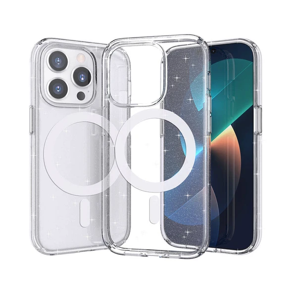 Apple iPhone 14 Pro Kılıf M-safe Şarj Özellikli Parlayan Simli Saydam Renkli Zore Allstar Kapak ürün görseli 1