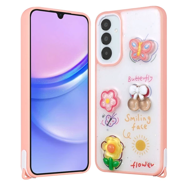 Galaxy A15 Kılıf Parlayan Simli Kabartma Figürlü Zore Cevze Kapak ürün görseli 1