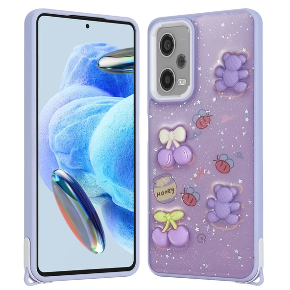 Xiaomi Redmi Note 12 Pro 5G Kılıf Parlayan Simli Kabartma Figürlü Zore Cevze Kapak ürün görseli 1