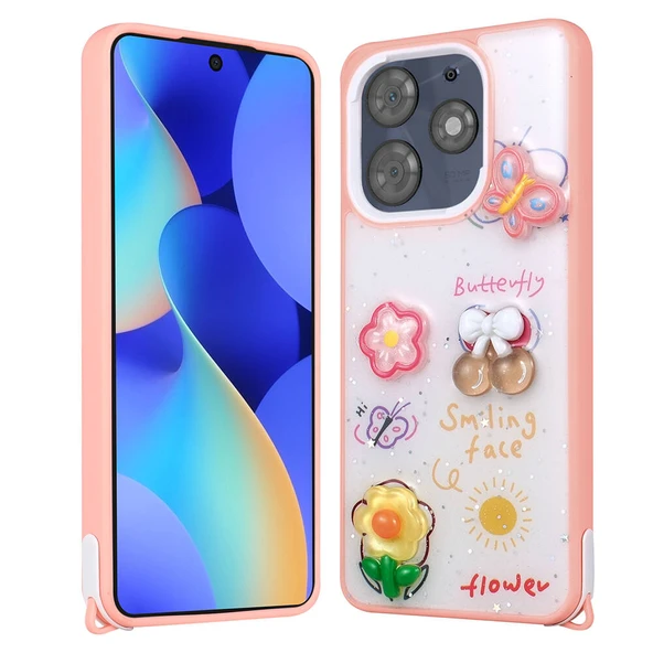 Tecno Spark 10 Pro Kılıf Parlayan Simli Kabartma Figürlü Zore Cevze Kapak ürün görseli 1