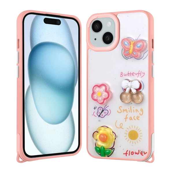 Apple iPhone 13 Kılıf Parlayan Simli Kabartma Figürlü Zore Cevze Kapak ürün görseli 1