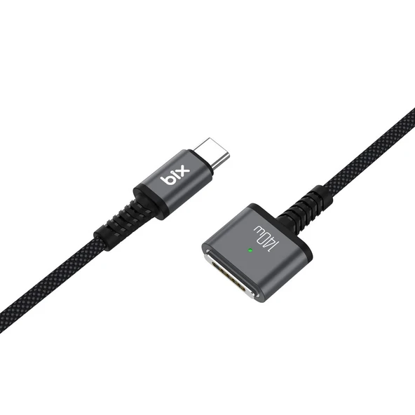 Bix BXM3C 140W Type-C to Magsafe 3 Macbook Pro ve Macbook Air 13,14,16,  M1 M2 Uyumlu Manyetik Örgülü Şarj Kablosu 2 Metre ürün görseli 1