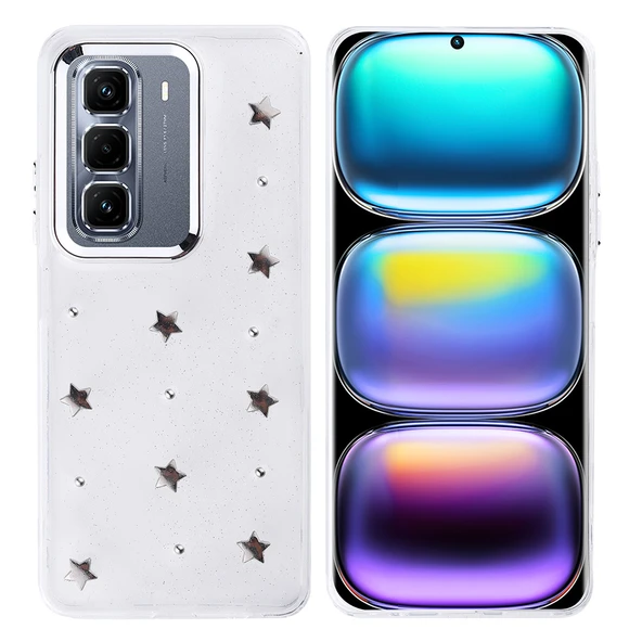 İnfinix Hot 50 Pro Plus 4G Kılıf Airbag Tasarımlı Simli Şeffaf Zore Kutup Kapak ürün görseli 1
