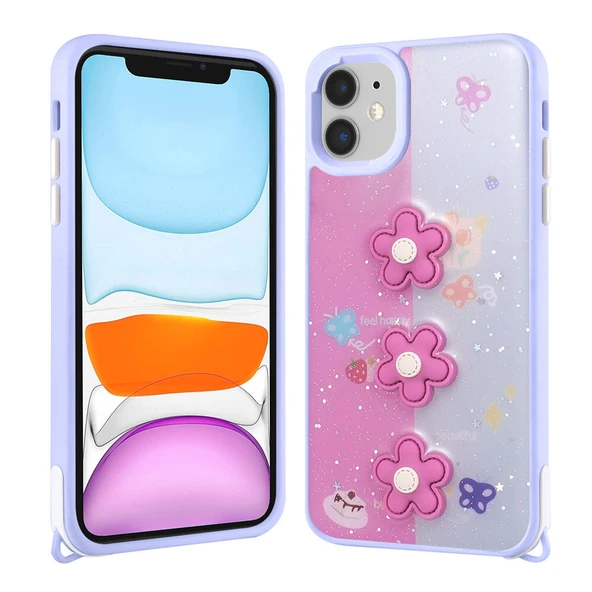 Apple iPhone 11 Kılıf Parlayan Simli Kabartma Figürlü Zore Cevze Kapak ürün görseli 1