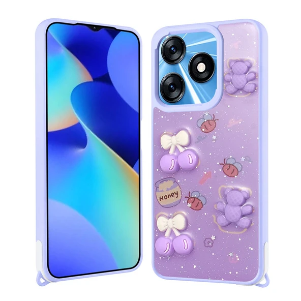 Tecno Spark 10C Kılıf Parlayan Simli Kabartma Figürlü Zore Cevze Kapak ürün görseli 1