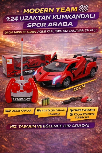 Şarjlı Uzaktan Kumandalı 20 cm Spor Araba Modern Team RC Yarış Arabası Açılır Kapı ürün görseli 1