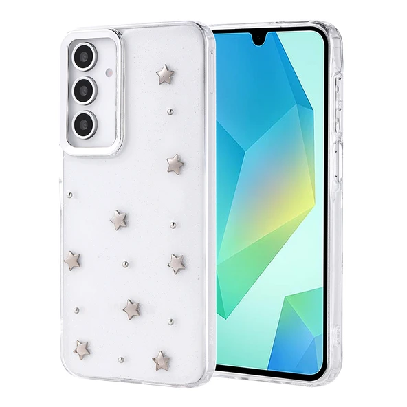 Galaxy A16 Kılıf Airbag Tasarımlı Simli Şeffaf Zore Kutup Kapak ürün görseli 1