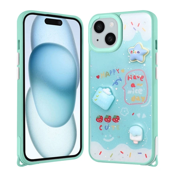Apple iPhone 14 Kılıf Parlayan Simli Kabartma Figürlü Zore Cevze Kapak ürün görseli 1