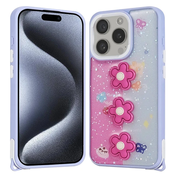 Apple iPhone 15 Pro Kılıf Parlayan Simli Kabartma Figürlü Zore Cevze Kapak ürün görseli 1