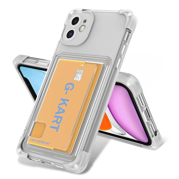 Apple iPhone 11 Kılıf Airbag Tasarımlı Şeffaf Kartlıklı Zore G-Kart Kapak ürün görseli 1