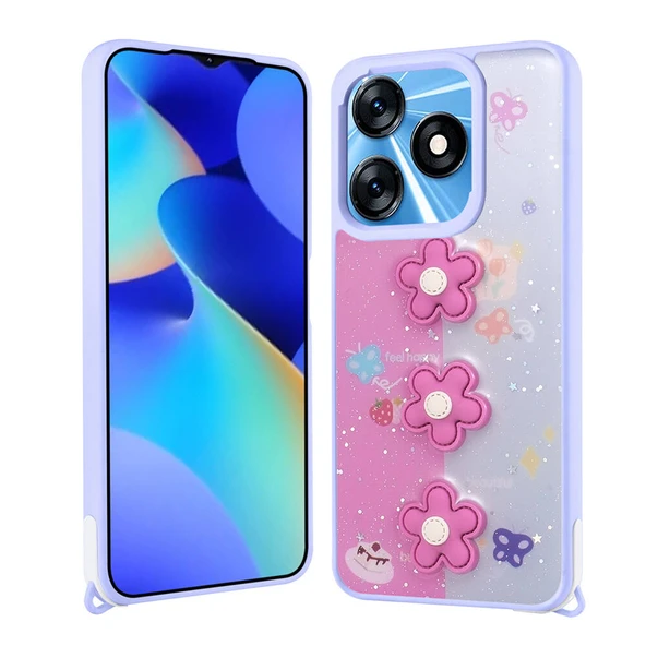 Tecno Spark 10 4G Kılıf Parlayan Simli Kabartma Figürlü Zore Cevze Kapak ürün görseli 1