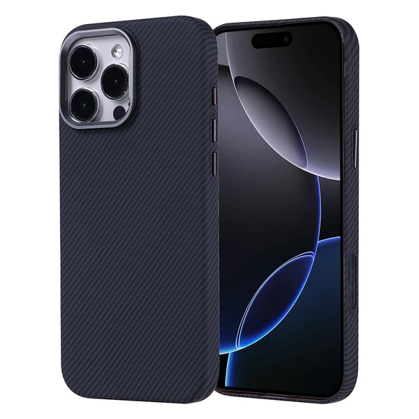 Apple iPhone 16 Pro Max Kılıf M-safe Şarj Özellikli Karbon Fiber Görünümlü Zore Nekst Kapak ürün görseli 1