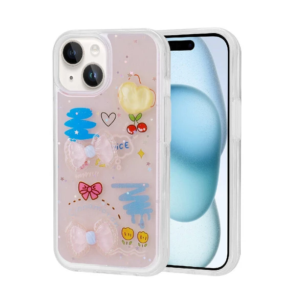 Apple iPhone 15 Kılıf Kabartma Figürlü Parlak Zore Minimini Silikon Kapak ürün görseli 1