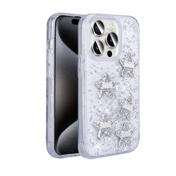 Apple iPhone 15 Pro Kılıf Airbagli Simli Arka Yüzey Zore Işıltı Silikon Kapak ürün görseli 1