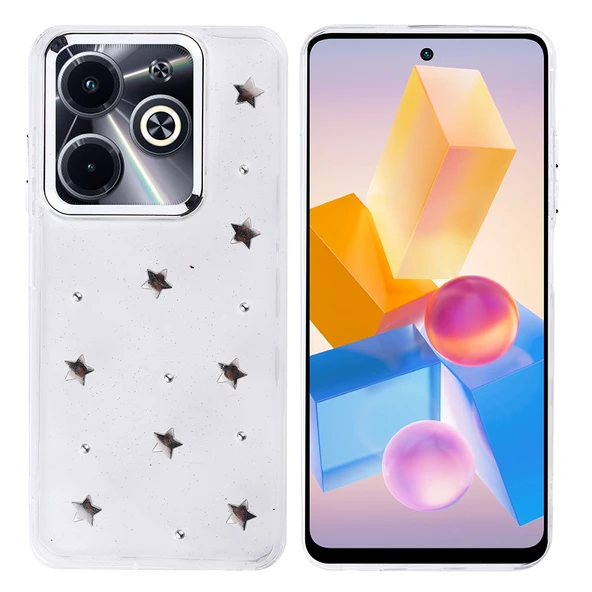 İnfinix Hot 40i Kılıf Airbag Tasarımlı Simli Şeffaf Zore Kutup Kapak ürün görseli 1