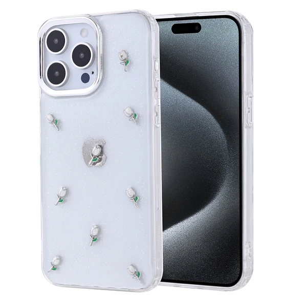 Apple iPhone 15 Pro Max Kılıf Airbag Tasarımlı Simli Şeffaf Zore Kutup Kapak ürün görseli 1