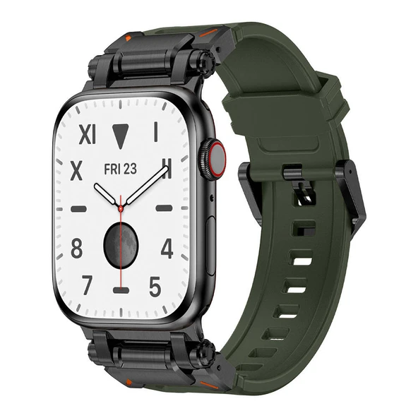 Apple Watch 42mm Zore KRD-101 Titanyum Metal Başlıklı Silikon Kordon ürün görseli 1