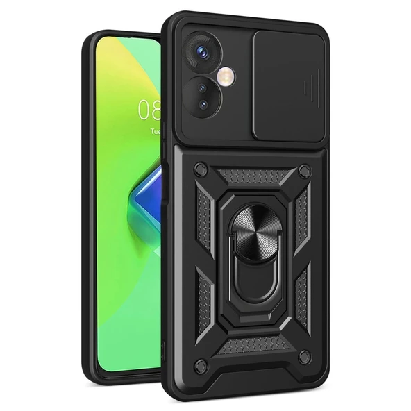 İnfinix Hot 30 4g Kılıf Pars Lens Yüzüklü Silikon - Siyah ürün görseli 1