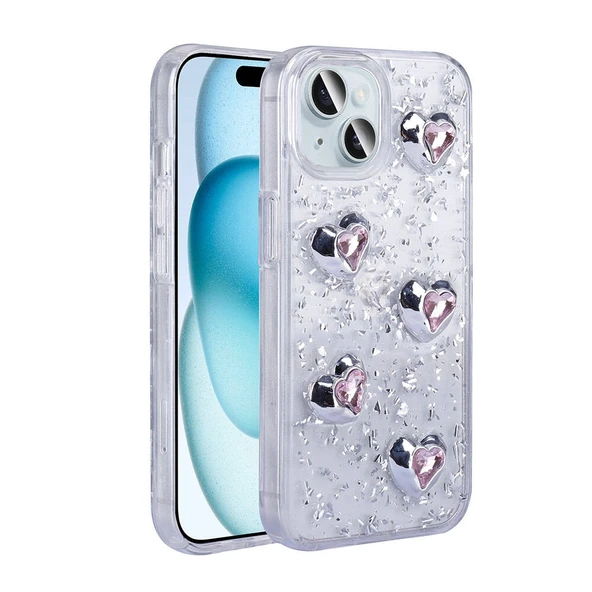 Apple iPhone 15 Kılıf Airbagli Simli Arka Yüzey Zore Işıltı Silikon Kapak ürün görseli 1