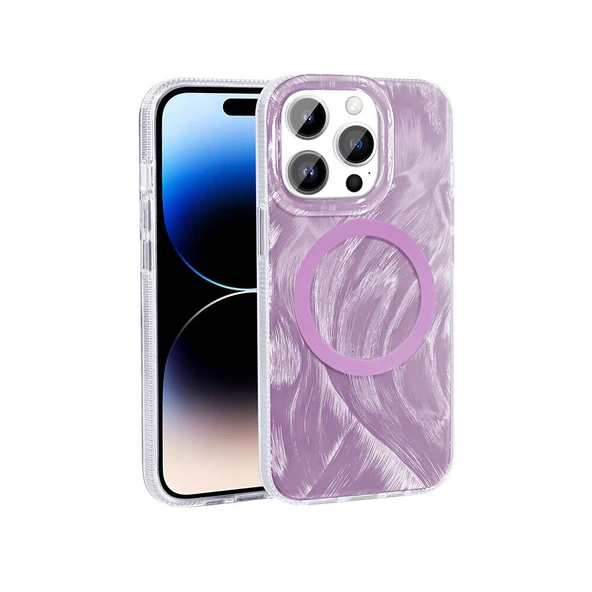 Apple iPhone 14 Pro Kılıf M-safe Şarj Özellikli Fırça Boya Desenli Zore Palet Kapak ürün görseli 1