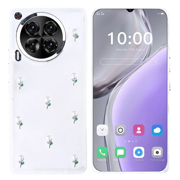 Tecno Camon 30 4G Kılıf Airbag Tasarımlı Simli Şeffaf Zore Kutup Kapak ürün görseli 1