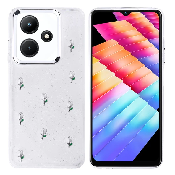 İnfinix Hot 30i Kılıf Airbag Tasarımlı Simli Şeffaf Zore Kutup Kapak ürün görseli 1
