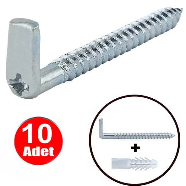Yıldız Başlı 7cm L Vida Şofben Tablo Çerçeve Duvar Askısı Daset Askı Kancası Termosifon Vidalama Asma Montaj Demir Çivi Aparatı -10 Adet ürün görseli 1