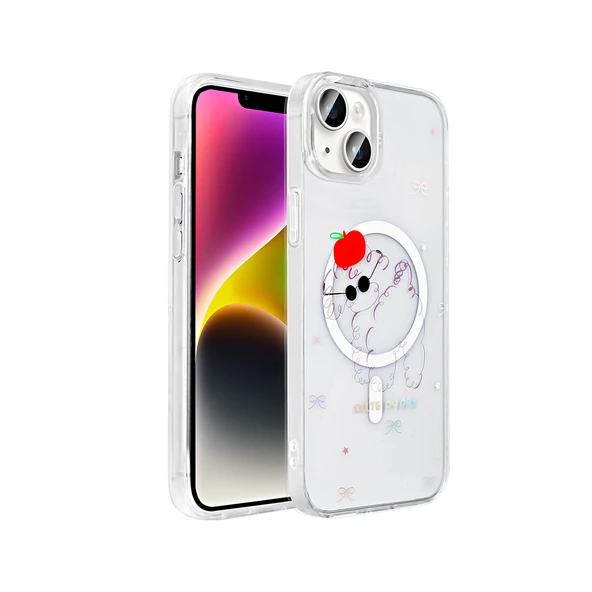 Apple iPhone 15 Kılıf M-Safe Şarj Özellikli Şeffaf Zore Folk Sert Kapak ürün görseli 1